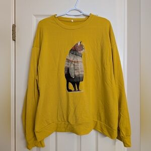 Mustard Yellow Fat Cat Graphic Sweatshirt